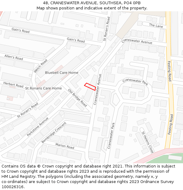 48, CRANESWATER AVENUE, SOUTHSEA, PO4 0PB: Location map and indicative extent of plot