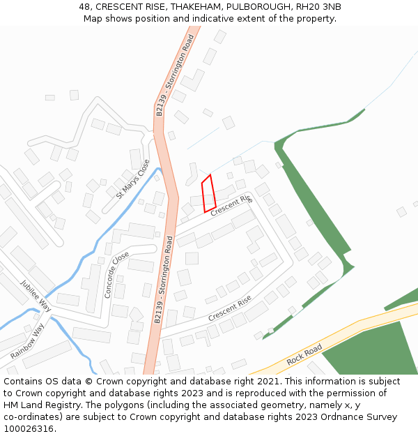 48, CRESCENT RISE, THAKEHAM, PULBOROUGH, RH20 3NB: Location map and indicative extent of plot