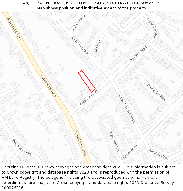 48, CRESCENT ROAD, NORTH BADDESLEY, SOUTHAMPTON, SO52 9HS: Location map and indicative extent of plot