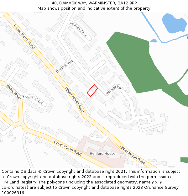 48, DAMASK WAY, WARMINSTER, BA12 9PP: Location map and indicative extent of plot