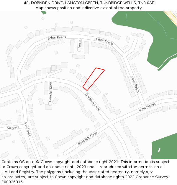 48, DORNDEN DRIVE, LANGTON GREEN, TUNBRIDGE WELLS, TN3 0AF: Location map and indicative extent of plot