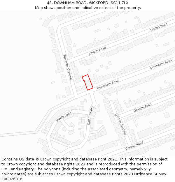 48, DOWNHAM ROAD, WICKFORD, SS11 7LX: Location map and indicative extent of plot