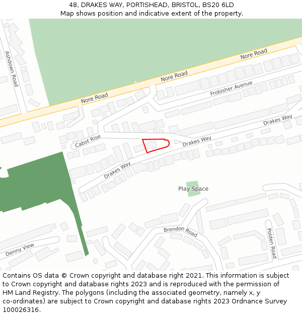 48, DRAKES WAY, PORTISHEAD, BRISTOL, BS20 6LD: Location map and indicative extent of plot