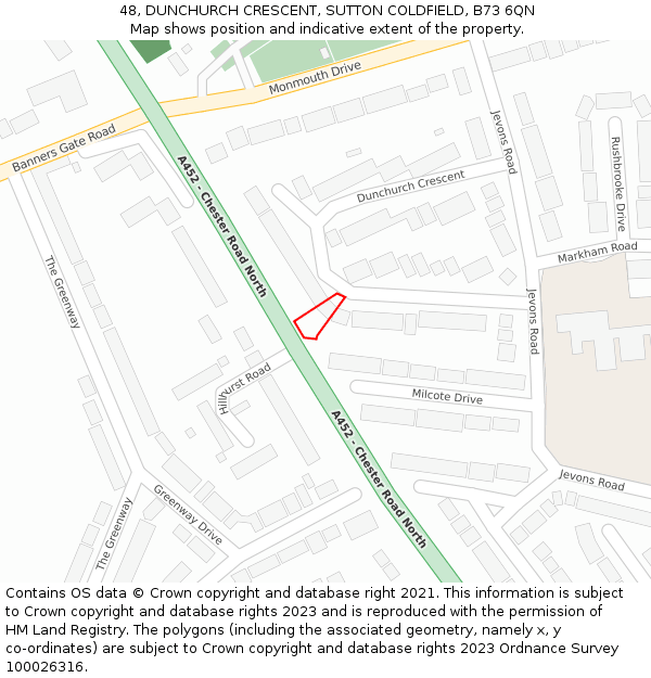 48, DUNCHURCH CRESCENT, SUTTON COLDFIELD, B73 6QN: Location map and indicative extent of plot