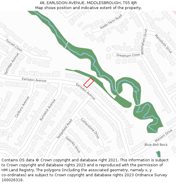 48, EARLSDON AVENUE, MIDDLESBROUGH, TS5 8JR: Location map and indicative extent of plot