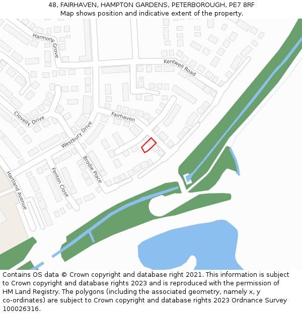 48, FAIRHAVEN, HAMPTON GARDENS, PETERBOROUGH, PE7 8RF: Location map and indicative extent of plot