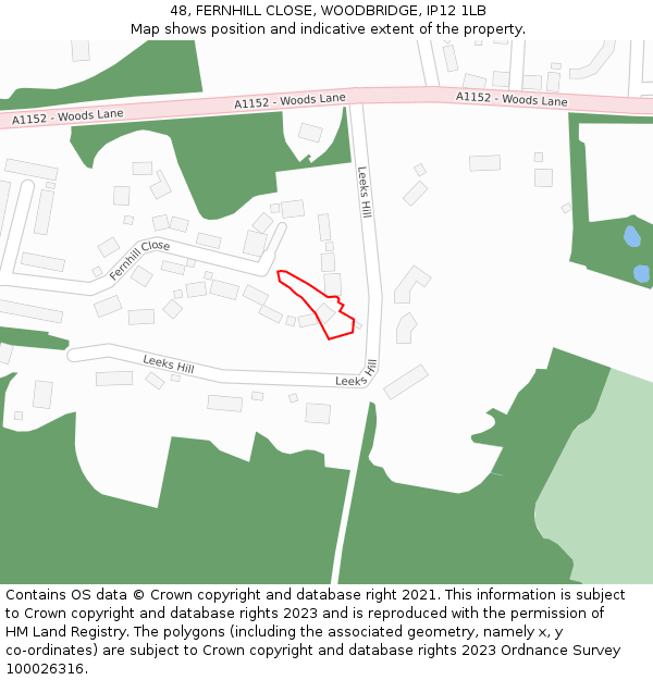 48, FERNHILL CLOSE, WOODBRIDGE, IP12 1LB: Location map and indicative extent of plot