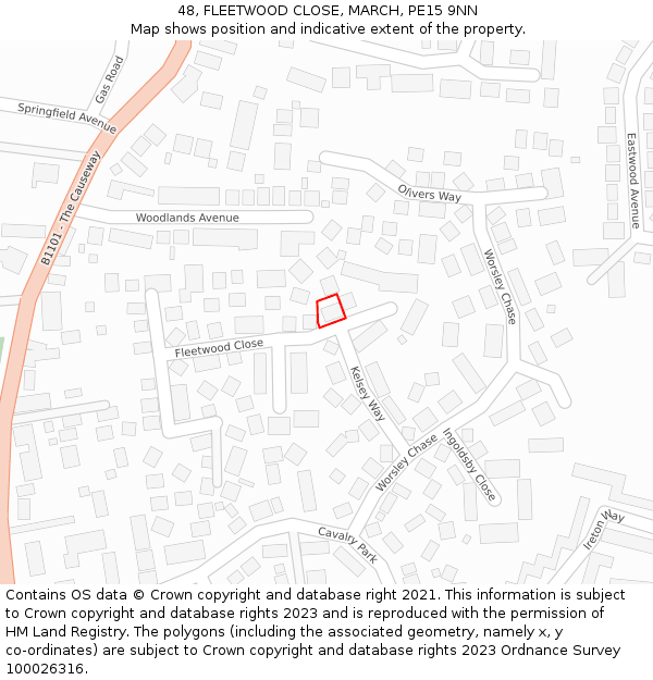 48, FLEETWOOD CLOSE, MARCH, PE15 9NN: Location map and indicative extent of plot