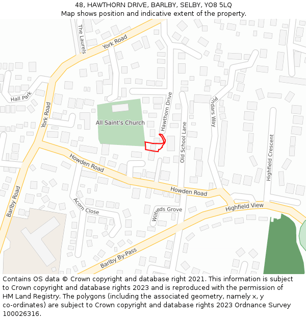 48, HAWTHORN DRIVE, BARLBY, SELBY, YO8 5LQ: Location map and indicative extent of plot