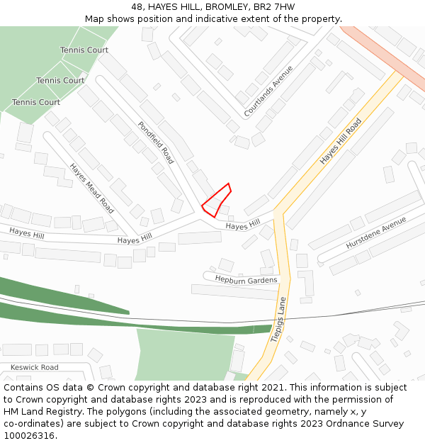 48, HAYES HILL, BROMLEY, BR2 7HW: Location map and indicative extent of plot