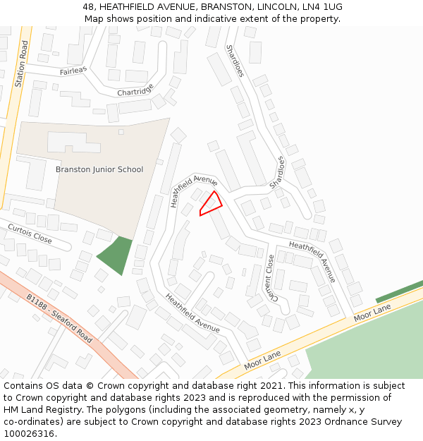 48, HEATHFIELD AVENUE, BRANSTON, LINCOLN, LN4 1UG: Location map and indicative extent of plot