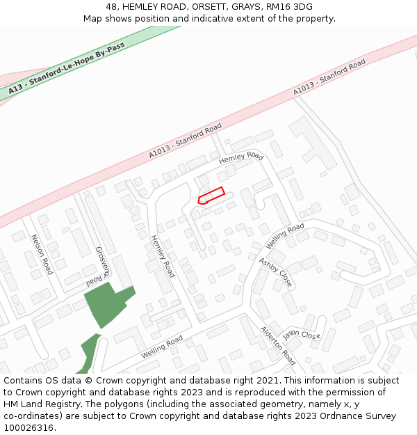 48, HEMLEY ROAD, ORSETT, GRAYS, RM16 3DG: Location map and indicative extent of plot