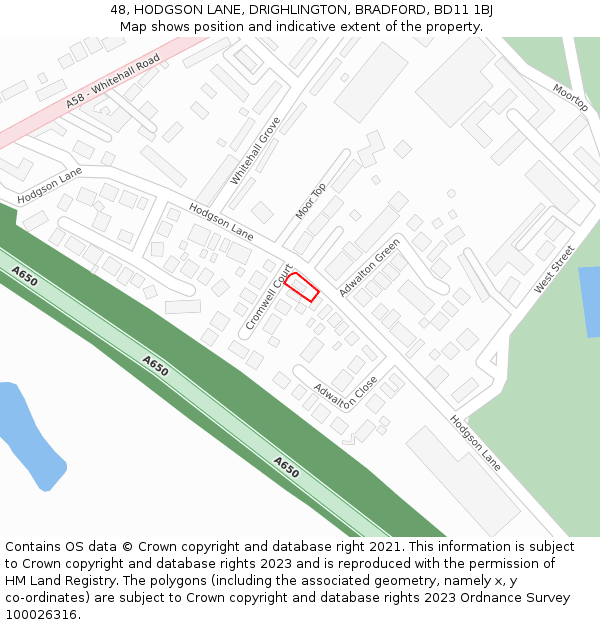 48, HODGSON LANE, DRIGHLINGTON, BRADFORD, BD11 1BJ: Location map and indicative extent of plot