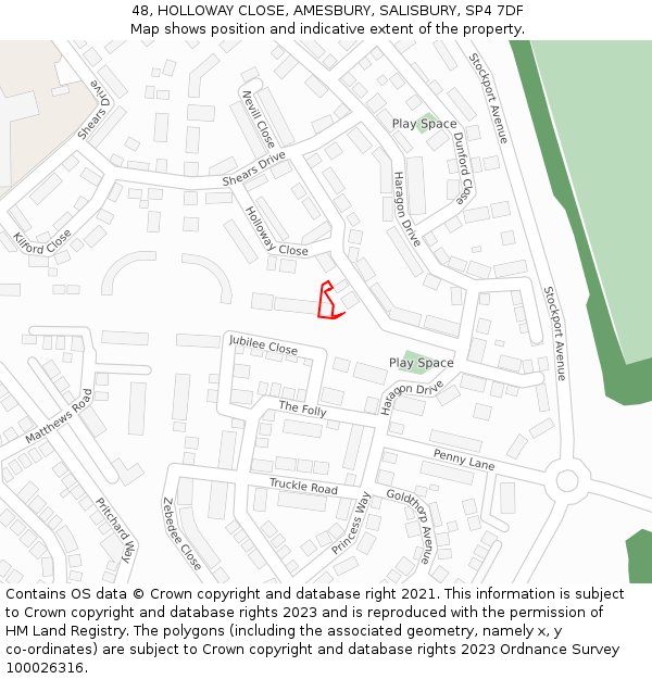 48, HOLLOWAY CLOSE, AMESBURY, SALISBURY, SP4 7DF: Location map and indicative extent of plot