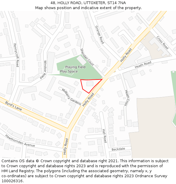 48, HOLLY ROAD, UTTOXETER, ST14 7NA: Location map and indicative extent of plot