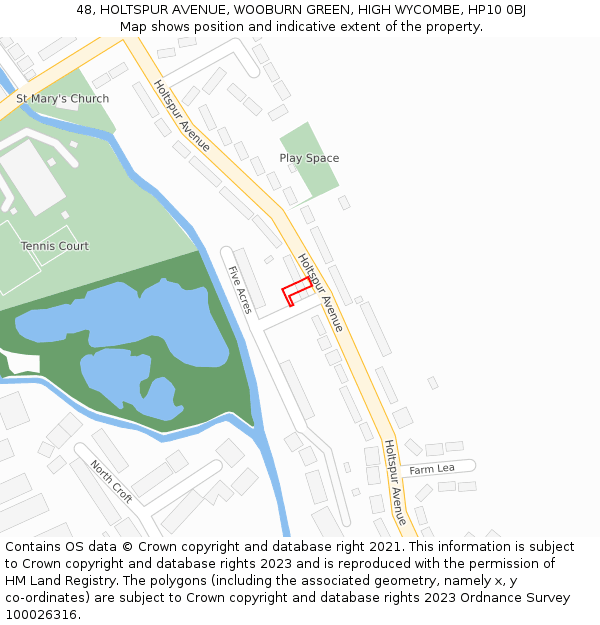 48, HOLTSPUR AVENUE, WOOBURN GREEN, HIGH WYCOMBE, HP10 0BJ: Location map and indicative extent of plot