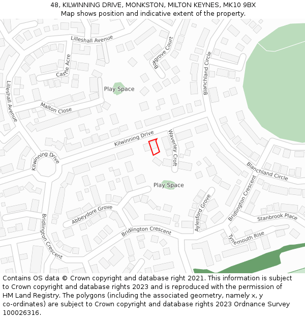 48, KILWINNING DRIVE, MONKSTON, MILTON KEYNES, MK10 9BX: Location map and indicative extent of plot