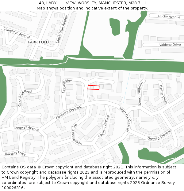 48, LADYHILL VIEW, WORSLEY, MANCHESTER, M28 7LH: Location map and indicative extent of plot