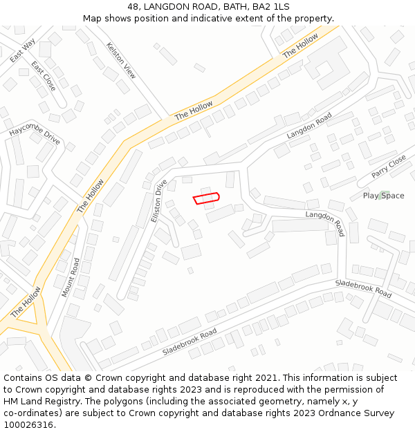 48, LANGDON ROAD, BATH, BA2 1LS: Location map and indicative extent of plot