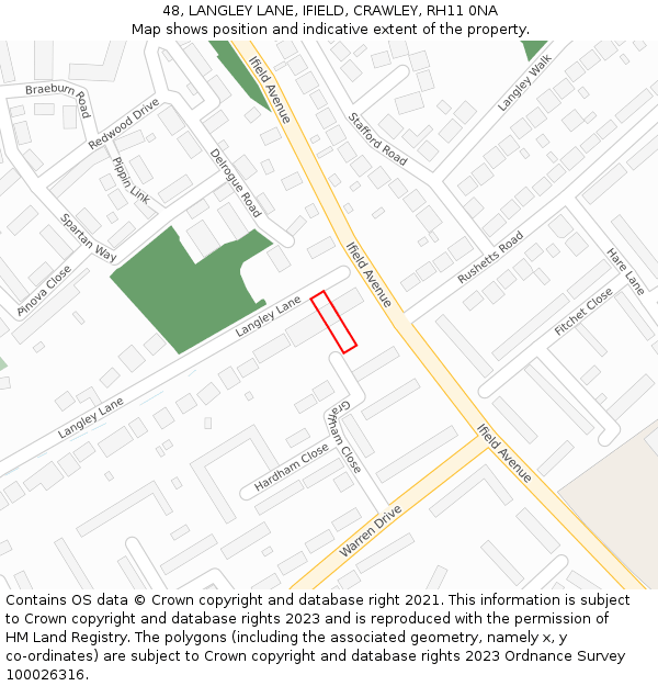 48, LANGLEY LANE, IFIELD, CRAWLEY, RH11 0NA: Location map and indicative extent of plot