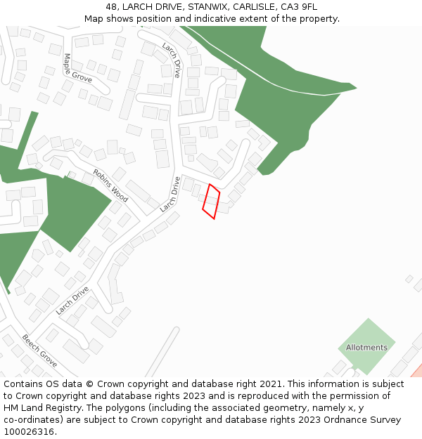 48, LARCH DRIVE, STANWIX, CARLISLE, CA3 9FL: Location map and indicative extent of plot