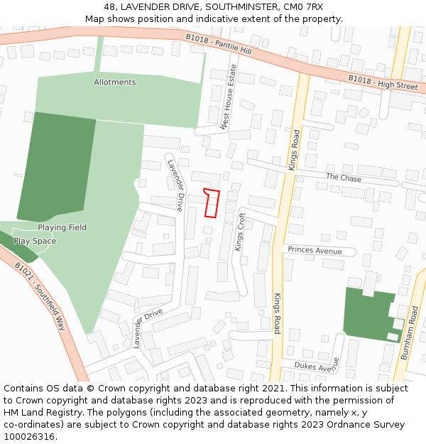 48, LAVENDER DRIVE, SOUTHMINSTER, CM0 7RX: Location map and indicative extent of plot