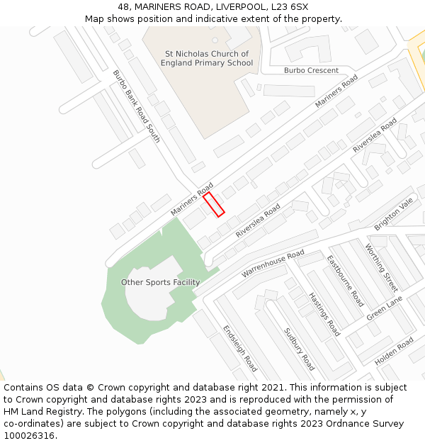 48, MARINERS ROAD, LIVERPOOL, L23 6SX: Location map and indicative extent of plot