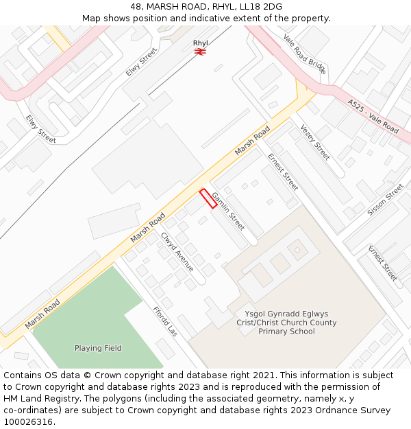 48, MARSH ROAD, RHYL, LL18 2DG: Location map and indicative extent of plot