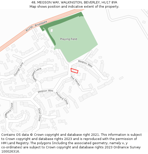 48, MEGSON WAY, WALKINGTON, BEVERLEY, HU17 8YA: Location map and indicative extent of plot