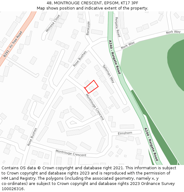 48, MONTROUGE CRESCENT, EPSOM, KT17 3PF: Location map and indicative extent of plot