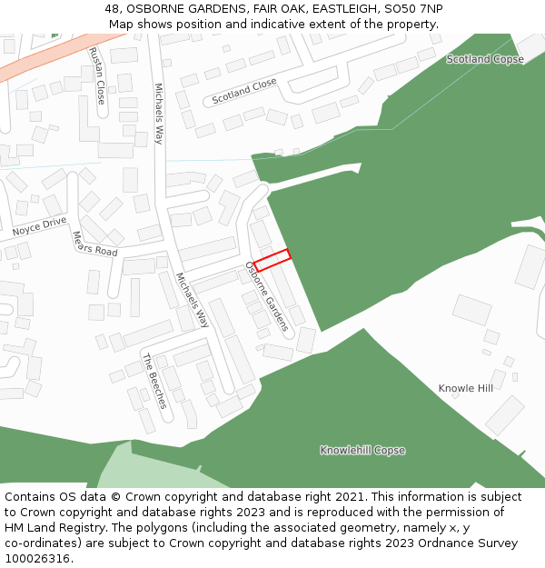 48, OSBORNE GARDENS, FAIR OAK, EASTLEIGH, SO50 7NP: Location map and indicative extent of plot