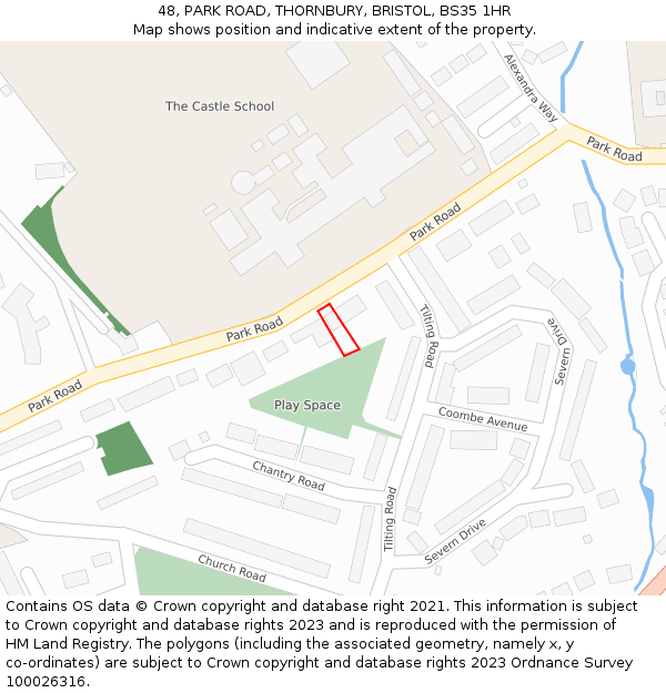 48, PARK ROAD, THORNBURY, BRISTOL, BS35 1HR: Location map and indicative extent of plot