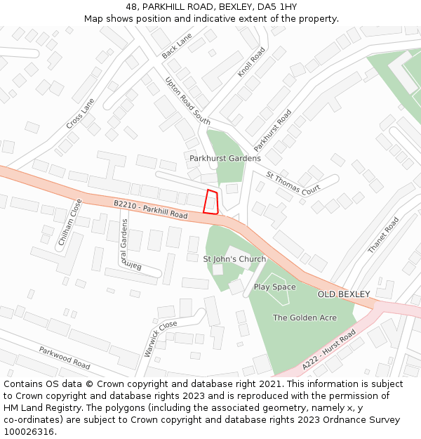 48, PARKHILL ROAD, BEXLEY, DA5 1HY: Location map and indicative extent of plot