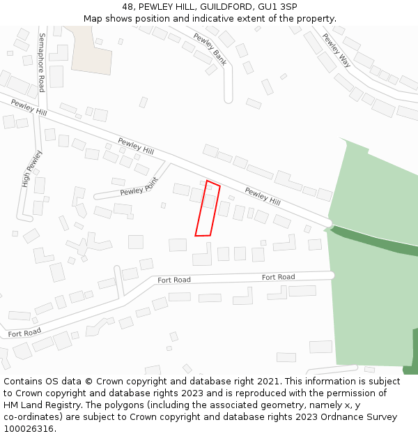 48, PEWLEY HILL, GUILDFORD, GU1 3SP: Location map and indicative extent of plot