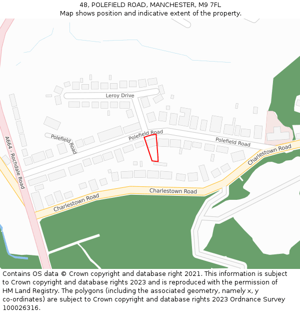 48, POLEFIELD ROAD, MANCHESTER, M9 7FL: Location map and indicative extent of plot