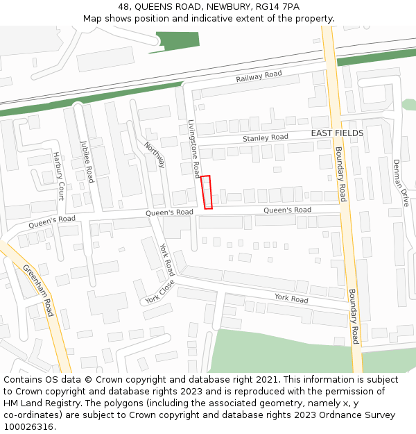 48, QUEENS ROAD, NEWBURY, RG14 7PA: Location map and indicative extent of plot