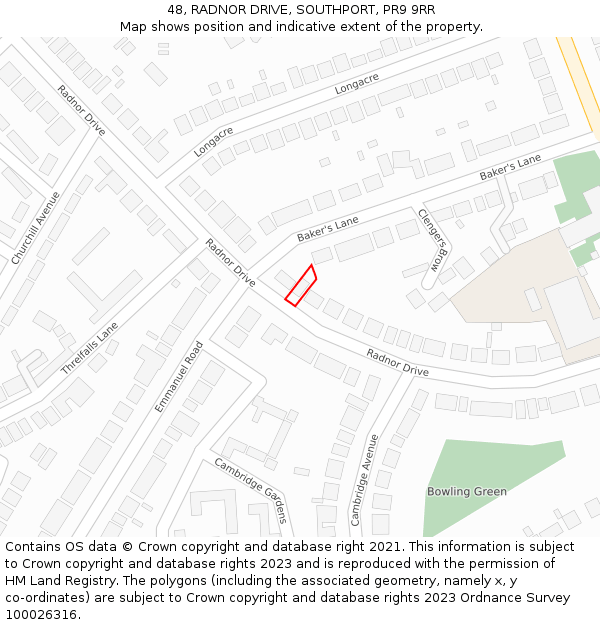 48, RADNOR DRIVE, SOUTHPORT, PR9 9RR: Location map and indicative extent of plot