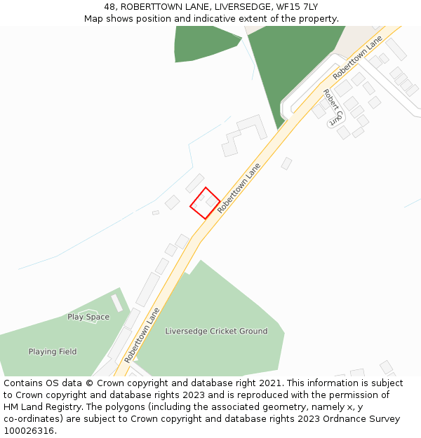 48, ROBERTTOWN LANE, LIVERSEDGE, WF15 7LY: Location map and indicative extent of plot