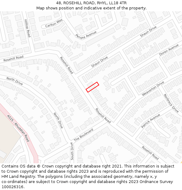 48, ROSEHILL ROAD, RHYL, LL18 4TR: Location map and indicative extent of plot