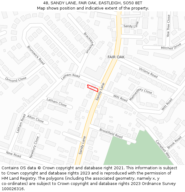 48, SANDY LANE, FAIR OAK, EASTLEIGH, SO50 8ET: Location map and indicative extent of plot