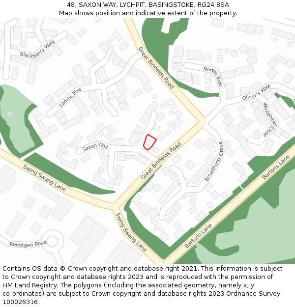 48, SAXON WAY, LYCHPIT, BASINGSTOKE, RG24 8SA: Location map and indicative extent of plot