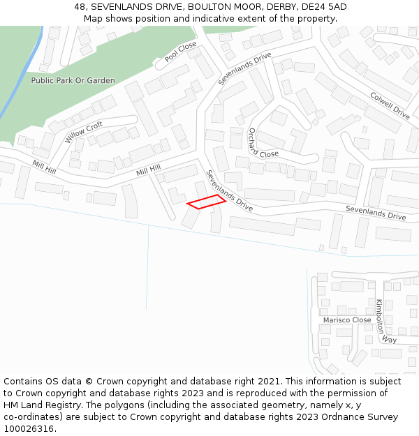 48, SEVENLANDS DRIVE, BOULTON MOOR, DERBY, DE24 5AD: Location map and indicative extent of plot