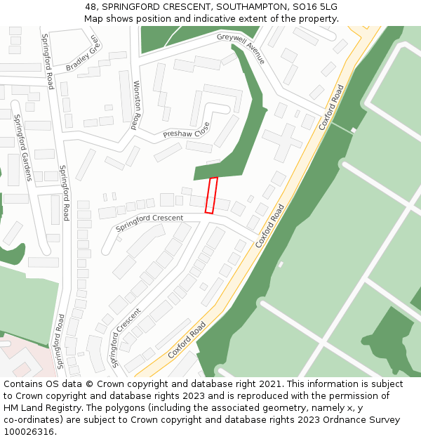 48, SPRINGFORD CRESCENT, SOUTHAMPTON, SO16 5LG: Location map and indicative extent of plot