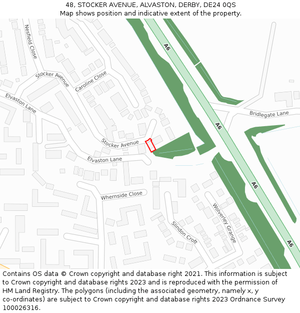 48, STOCKER AVENUE, ALVASTON, DERBY, DE24 0QS: Location map and indicative extent of plot