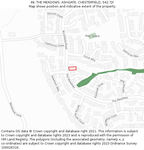 48, THE MEADOWS, ASHGATE, CHESTERFIELD, S42 7JY: Location map and indicative extent of plot