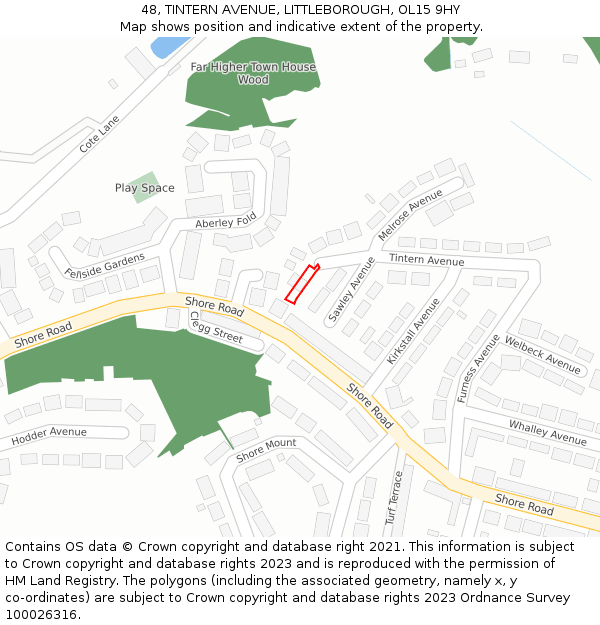 48, TINTERN AVENUE, LITTLEBOROUGH, OL15 9HY: Location map and indicative extent of plot