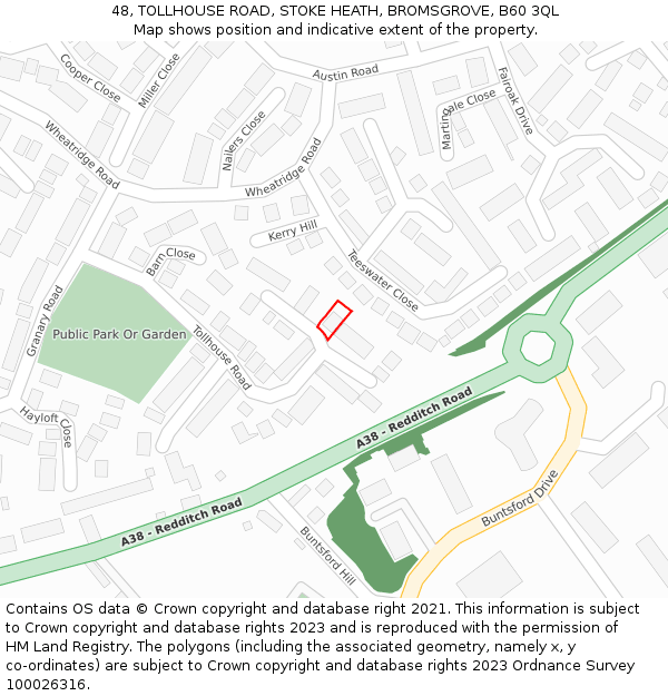 48, TOLLHOUSE ROAD, STOKE HEATH, BROMSGROVE, B60 3QL: Location map and indicative extent of plot