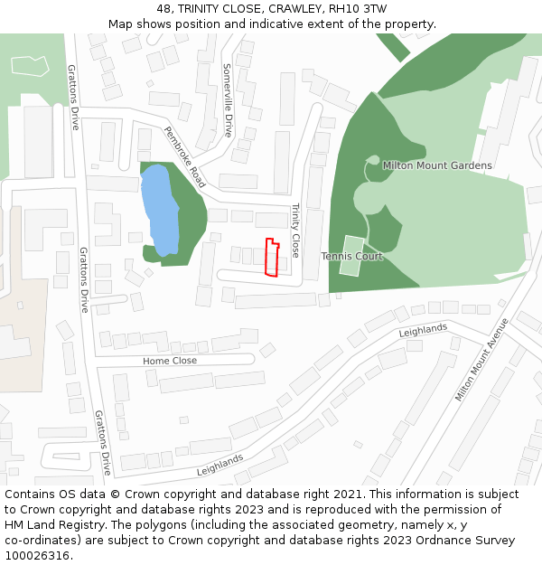 48, TRINITY CLOSE, CRAWLEY, RH10 3TW: Location map and indicative extent of plot