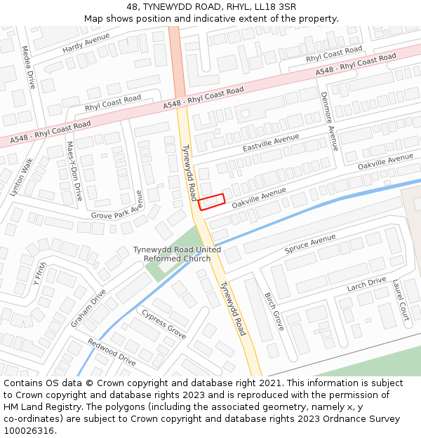 48, TYNEWYDD ROAD, RHYL, LL18 3SR: Location map and indicative extent of plot