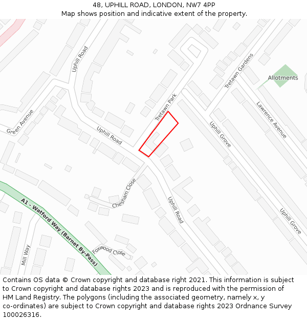 48, UPHILL ROAD, LONDON, NW7 4PP: Location map and indicative extent of plot